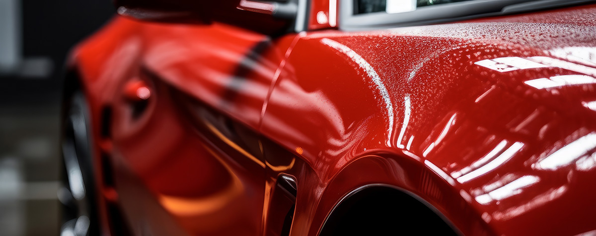 The gloss of a scratch resistant car finish.